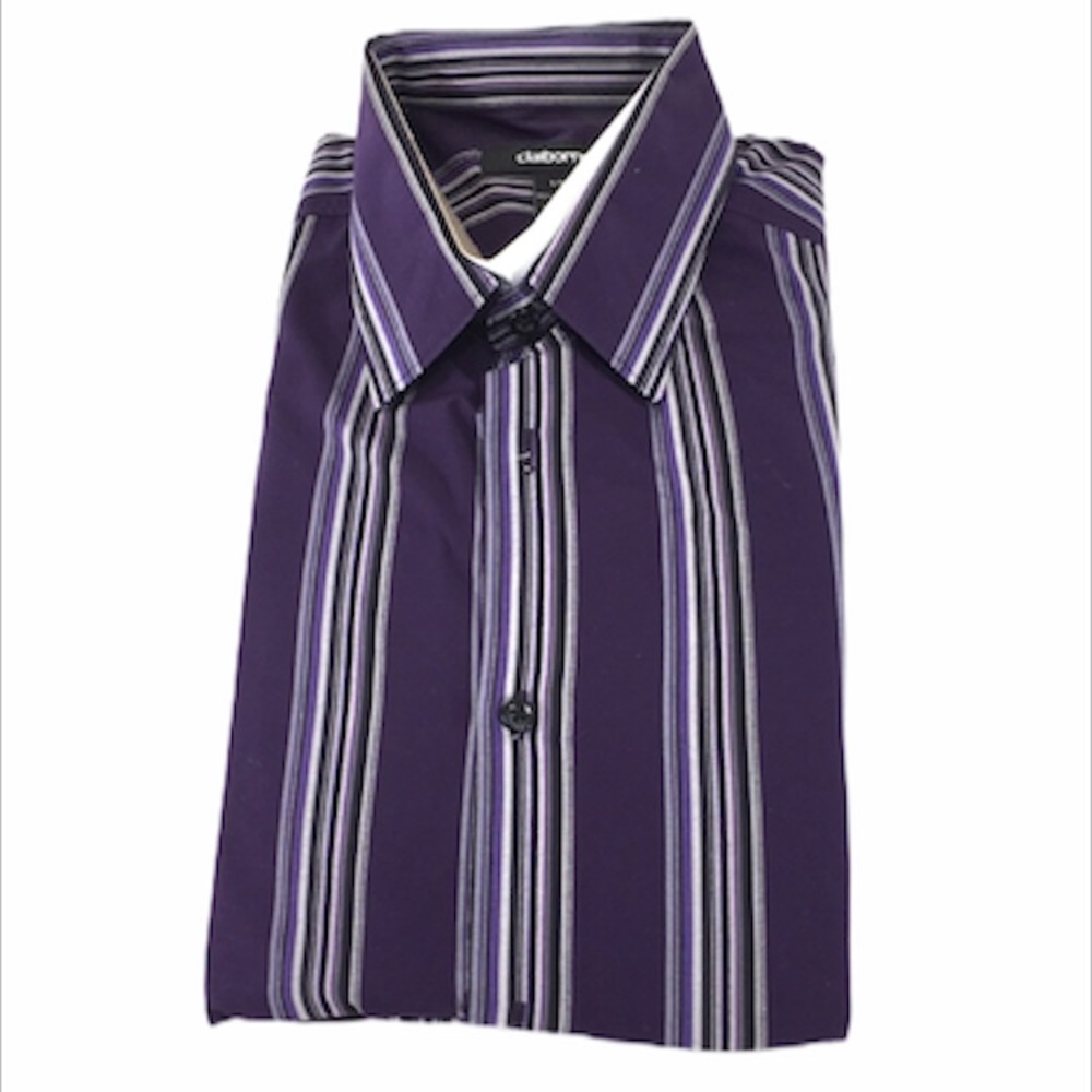 Liz Claiborne Striped Dress Shirt, Purple, Black, Large